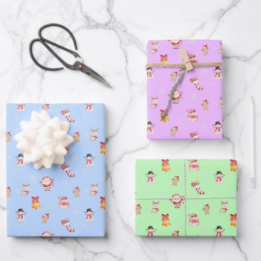Cute Christmas Wrapping Paper Set ラッピングペーパーシート (正面)