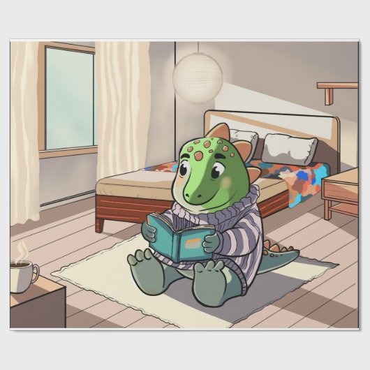 Cute Chubby Cartoon Dinosaur Reading Book ラッピングペーパー (フラット)