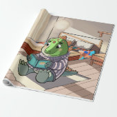 Cute Chubby Cartoon Dinosaur Reading Book ラッピングペーパー (アンロールド)