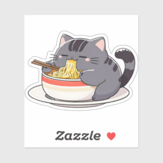 Cute Chubby Cat Enjoying Ramen Noodles シール