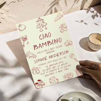 Cute Ciao Bambino Cream Italian Baby Shower 招待状