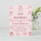 Cute Ciao Bambino Pink Italian Baby Shower 招待状 (スタンド正面)