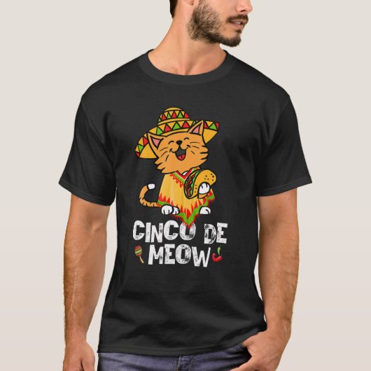 Cute Cinco De Meow Poncho Sombrero Mexican Cat Cin Tシャツ (正面)