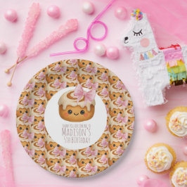 Cute Cinnamon Roll Bun Girl Birthday Party ペーパープレート