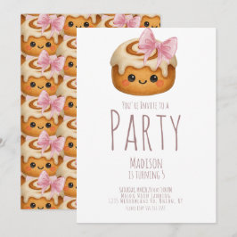 Cute Cinnamon Roll Bun Girl Birthday Party 招待状