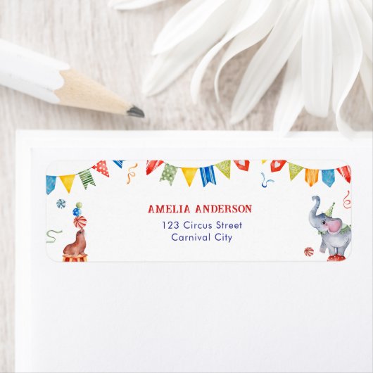 Cute Circus Animals Carnival Address Label ラベル (インサイチュ)