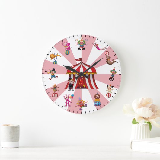 Cute Circus Clowns & Animals Themed ラージ壁時計 (ホーム)