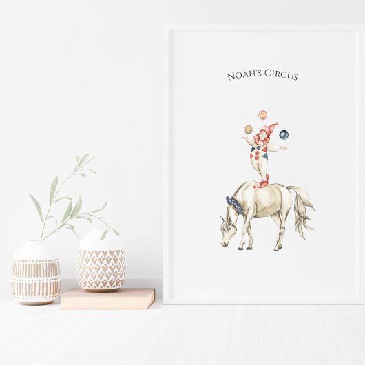 Cute Circus Horse And Clown Carnival Nursery ポスター