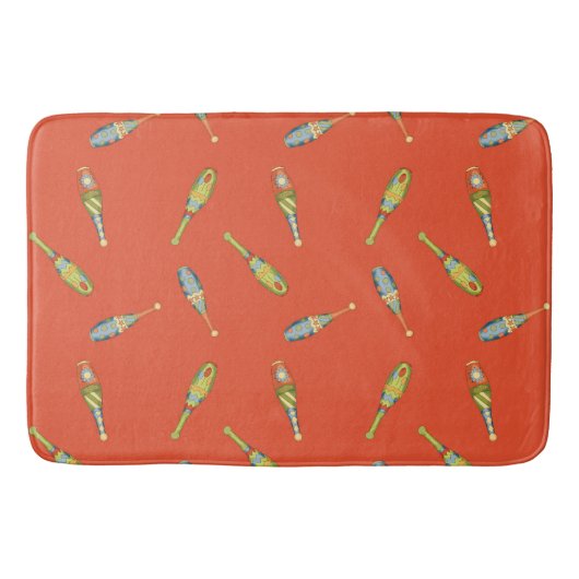 Cute Circus Juggling Stick Red Bathmat Rug バスマット (正面)