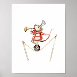 Cute Circus Mouse With Trumpet Carnival Nursery ポスター