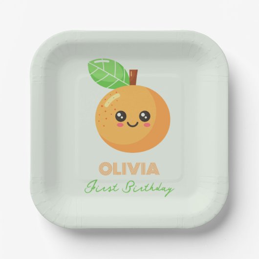 Cute Citrus Orange 1st Birthday Paper Plates ペーパープレート (正面)