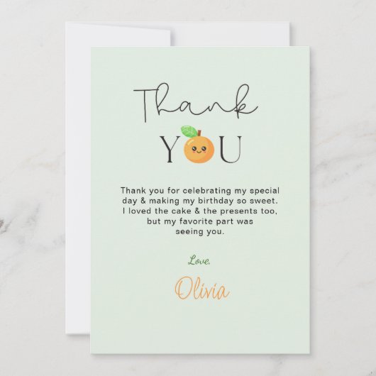 Cute Citrus Orange 1st Birthday Thank You cards サンキューカード (正面)