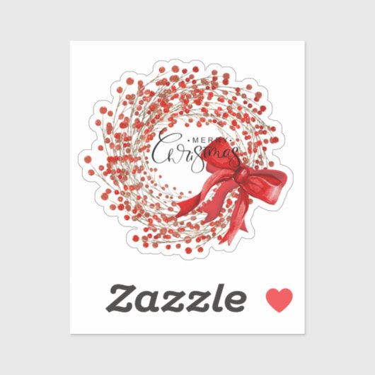 Cute Classic Red Berry Wreath Merry Christmas  シール (シート)