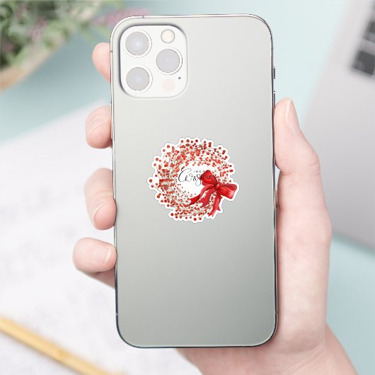 Cute Classic Red Berry Wreath Merry Christmas  シール (スマートフォン)