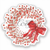 Cute Classic Red Berry Wreath Merry Christmas  シール (正面)