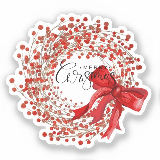Cute Classic Red Berry Wreath Merry Christmas  シール (正面)