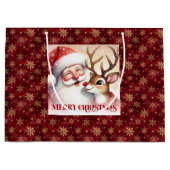 Cute Classic Santa Rudolph Holiday Gift Bag ラージペーパーバッグ (正面)