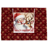 Cute Classic Santa Rudolph Holiday Gift Bag ラージペーパーバッグ (裏面)