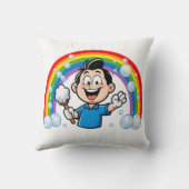 Cute Cleaning Mascot Rainbow Cartoon Design Art クッション (裏面)