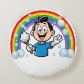 Cute Cleaning Mascot Rainbow Cartoon Design Art ラウンドクッション (裏面)
