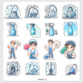 Cute Cleaning Service Icons & Characters – Vector  シール (シート)