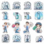 Cute Cleaning Service Icons & Characters – Vector  シール (正面)