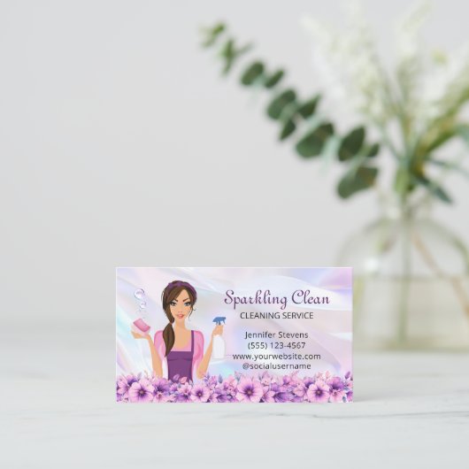 Cute Cleaning Service Maid Floral 名刺 (スタンド正面)