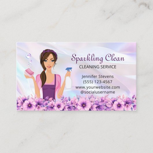 Cute Cleaning Service Maid Floral 名刺 (正面)