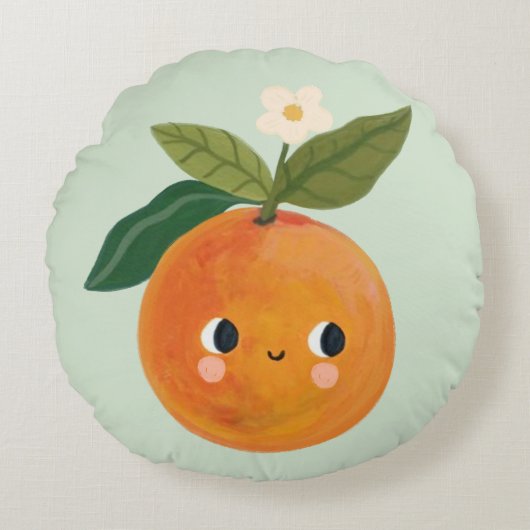 Cute Clementine Pillow Whimsical Nursery & Kid ラウンドクッション (正面)
