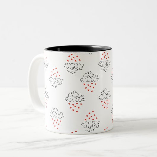 Cute Clouds Raining Hearts Seamless Pattern ツートーンマグカップ (正面左)