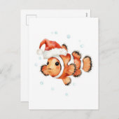 Cute Clownfish in Santa Hat Xmas シーズンポストカード (正面/裏面)
