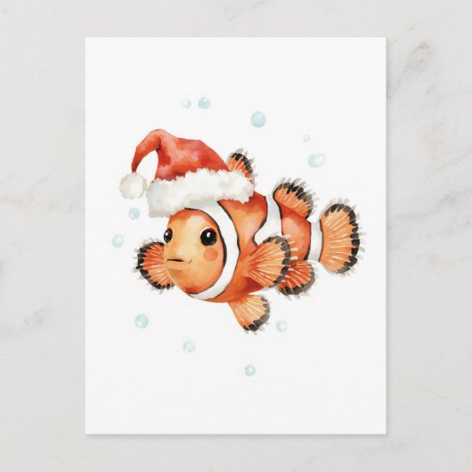 Cute Clownfish in Santa Hat Xmas シーズンポストカード (正面)