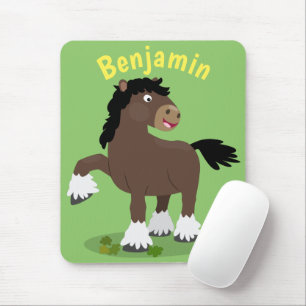 Cute Clydesdale draught horse cartoon illustration マウスパッド