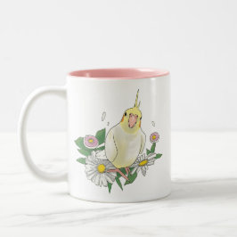 Cute Cockatiel Floral ツートーンマグカップ
