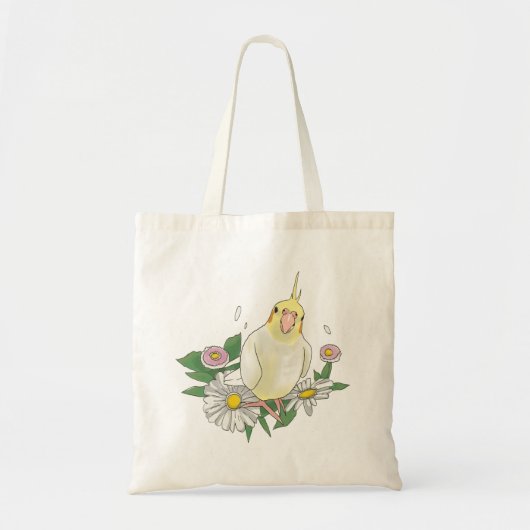 Cute Cockatiel Floral トートバッグ (正面)