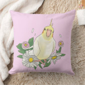 Cute Cockatiel Floral Illustration クッション (ブランケット)