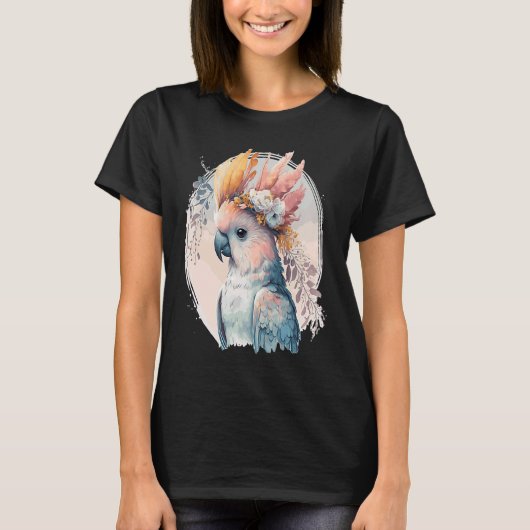 Cute Cockatoo Parrot Bird Flower Crown Pet Birds Tシャツ (正面)