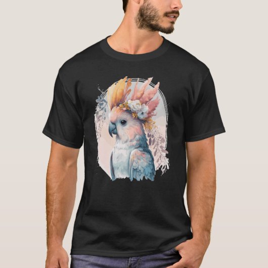 Cute Cockatoo Parrot Bird Flower Crown Pet Birds   Tシャツ (正面)