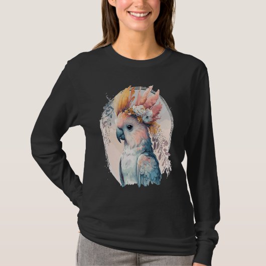 Cute Cockatoo Parrot Bird Flower Crown Pet Birds Tシャツ (正面)