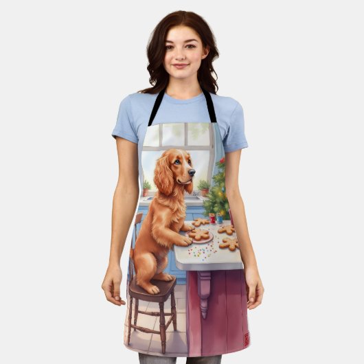 Cute Cocker Spaniel Gingerbread Baking Christmas エプロン (着用した状態)