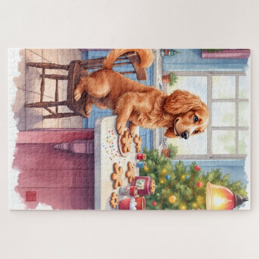 Cute Cocker Spaniel Gingerbread Baking Christmas ジグソーパズル (横)