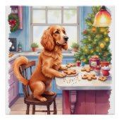 Cute Cocker Spaniel Gingerbread Baking Christmas ポスター (正面)
