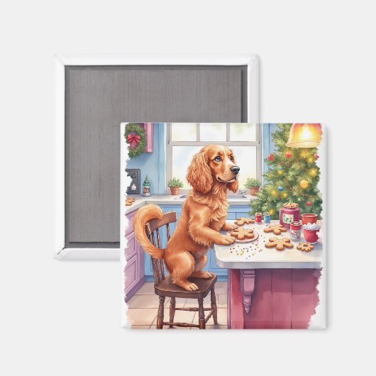 Cute Cocker Spaniel Gingerbread Baking Christmas マグネット (正面/裏面)