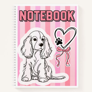 Cute Cocker Spaniel Puppy Pink Striped Notebook ノートブック