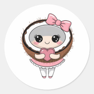 Cute Coconut Girl Sticker, Kawaii Coconut Stickers ラウンドシール