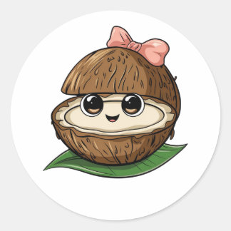 Cute Coconut Stickers, Funny Coconut Stickers ラウンドシール