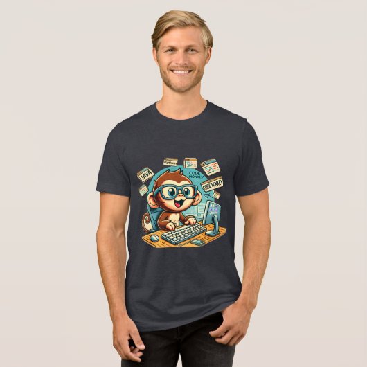 Cute Code Monkey Programmerデザイン トライブレンドＴシャツ (正面全面)