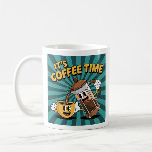 Cute Coffee and French Press Design – Morning Brew コーヒーマグカップ (左)