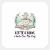 Cute Coffee & Books Sticker – Book Lover Aesthetic スクエアシール (正面)