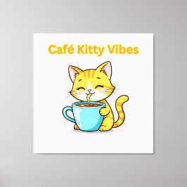 **Cute Coffee Cat – Adorable Cat Drinking Coffee I キャンバスプリント
